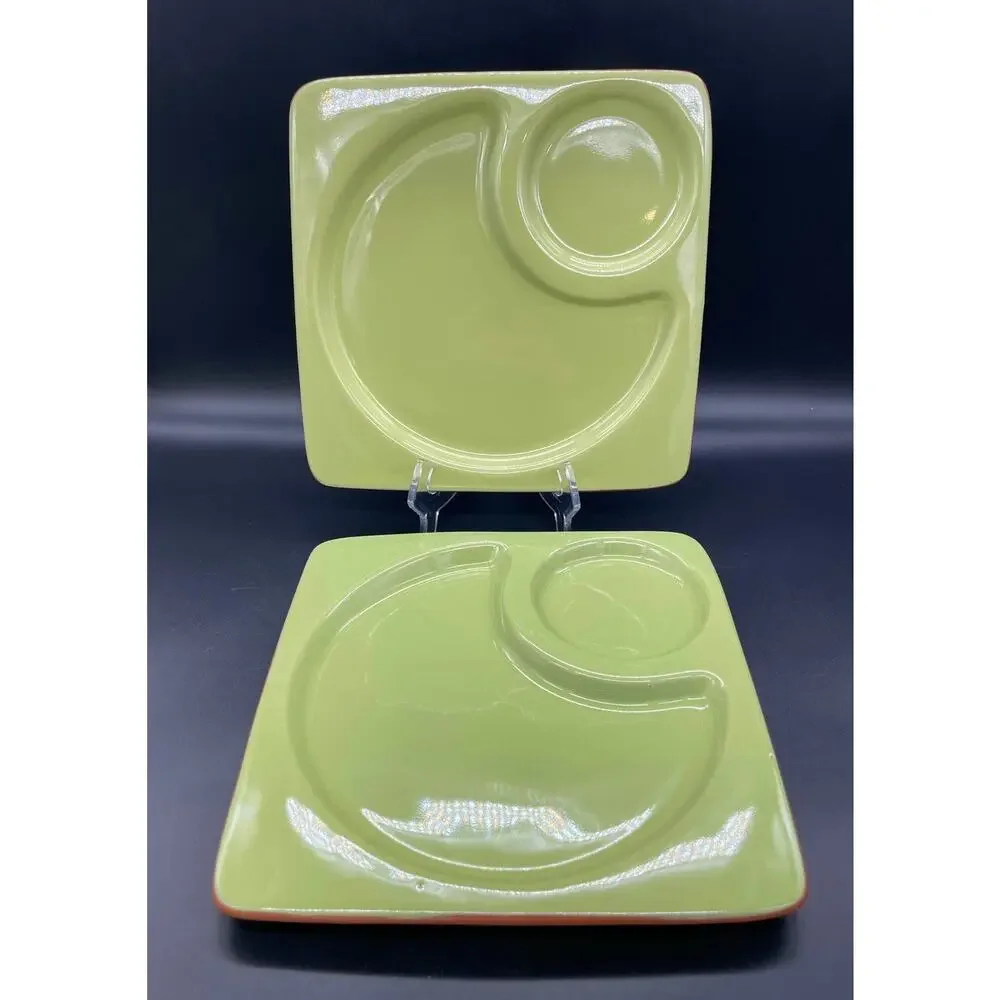 Style Eyes by Baum Bros Green Set of 2 Square Snack Sets Plates 9.75